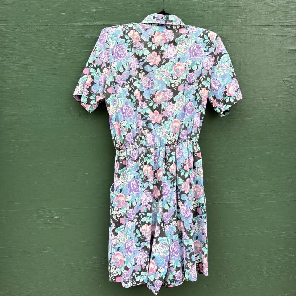 Vintage 80s Floral Romper Pastel Rose Belted Full Shorts Cottage Whimsy Cotton M - Picture 4 of 6